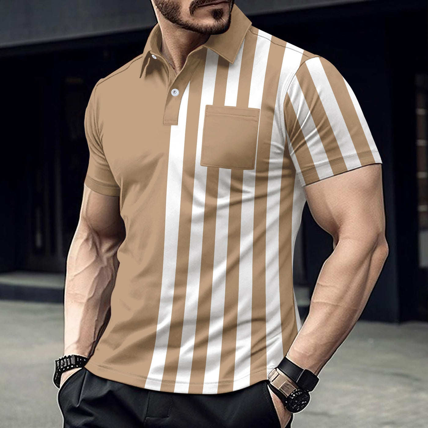 Gestreept Poloshirt met Lapel Kraag