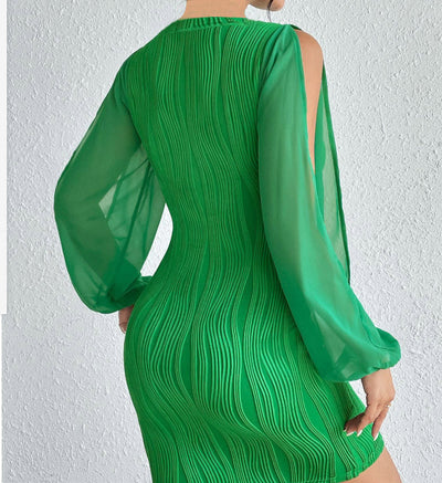 Effen Kleur Korte Jurk met Lange Mouwen