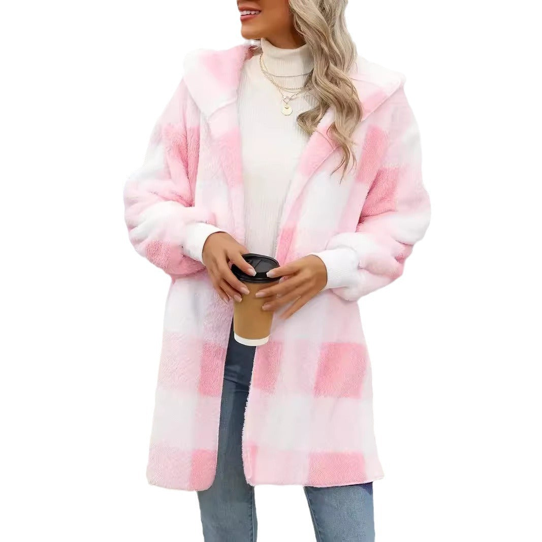 Mode Special Plaid Pluche Jas