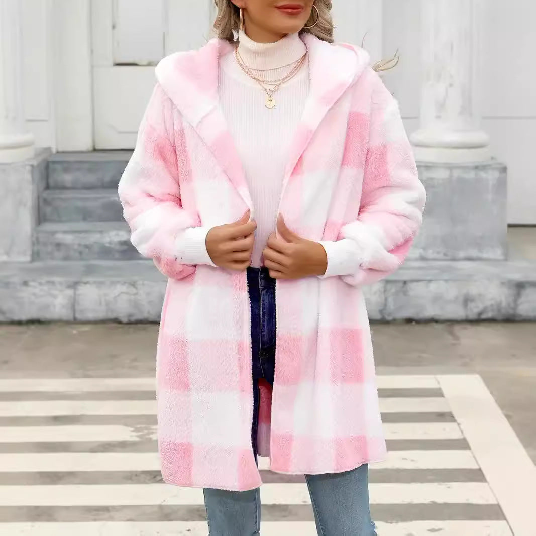 Mode Special Plaid Pluche Jas