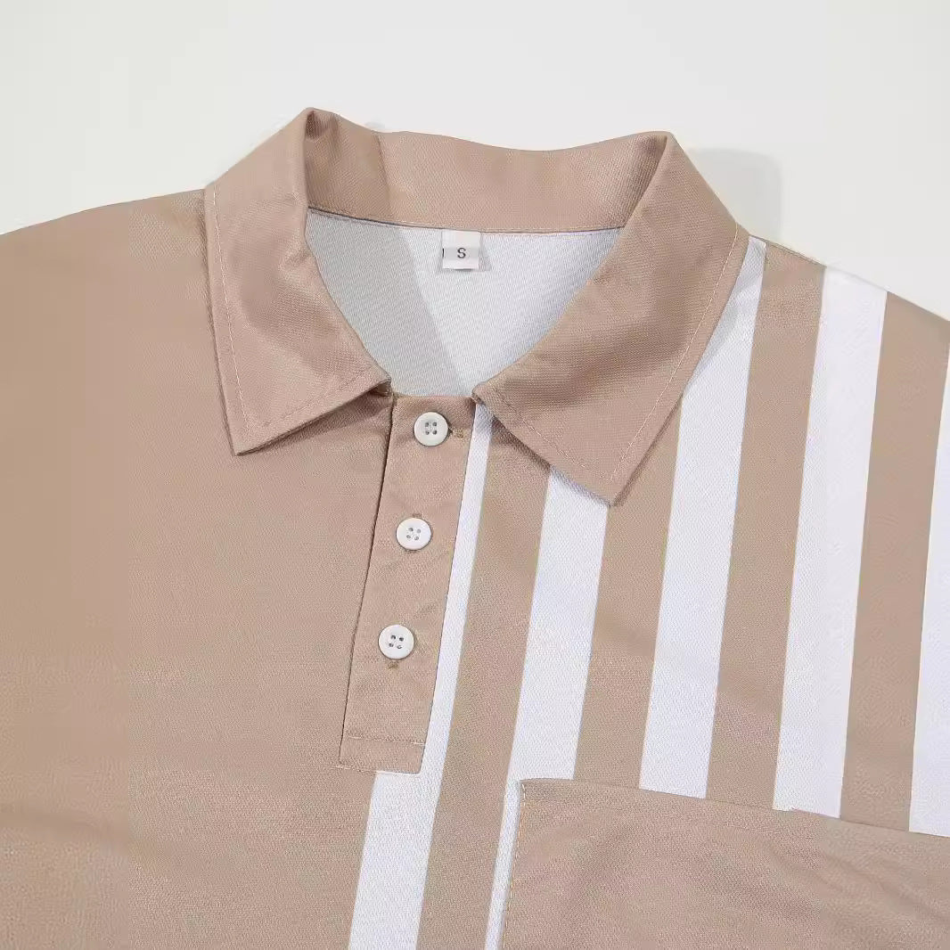 Gestreept Poloshirt met Lapel Kraag
